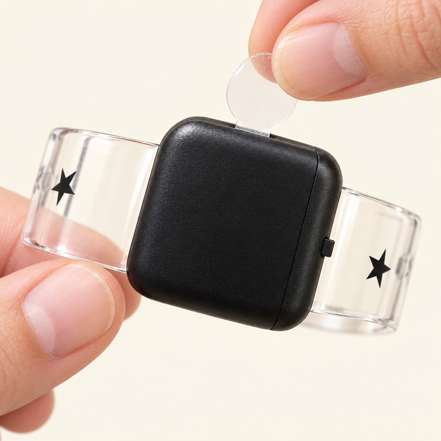 Pulling the battery tab out of a music sync LED bracelet